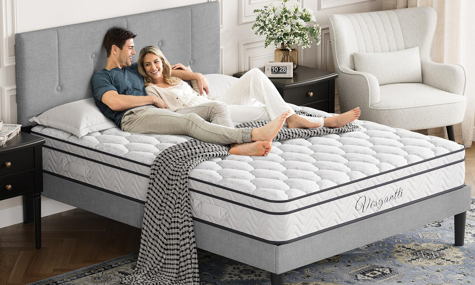 Vesgantti Bed Frame with Adjustable Linen Headboard & Solid Wooden Slats, Easy Assembly, No Box Spring Needed, Under Bed Storage