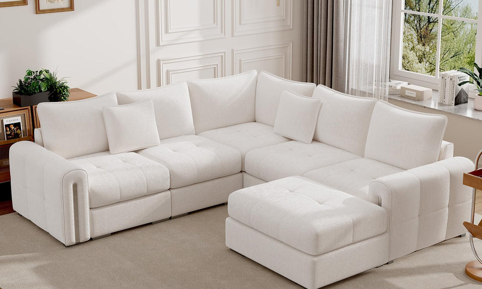 Vesgantti 4/5 Seater U Shaped Sofa with Storage, Small Modular L Shaped Sofas, Chenille/Corduroy Convertible Left/Right Hand Corner Couch