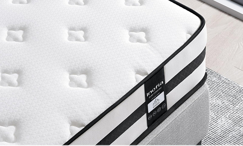 Inofia Sleep Double Mattresses 4FT6, Memory Foam Sprung Hybrid Mattress 10 Inch, 7-Zone Support & Sleep Cooler, Medium Firm Original Collection, 100 Night Home Trial