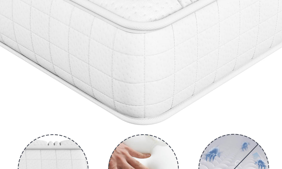 Yaheetech Single Mattress 3ft Bonnell Springs Mattress Single Foam Mattress Medium Firm Mattress for Single Bed with Anti-mite Knitted Jacquard Cover, 90x190x19cm,White