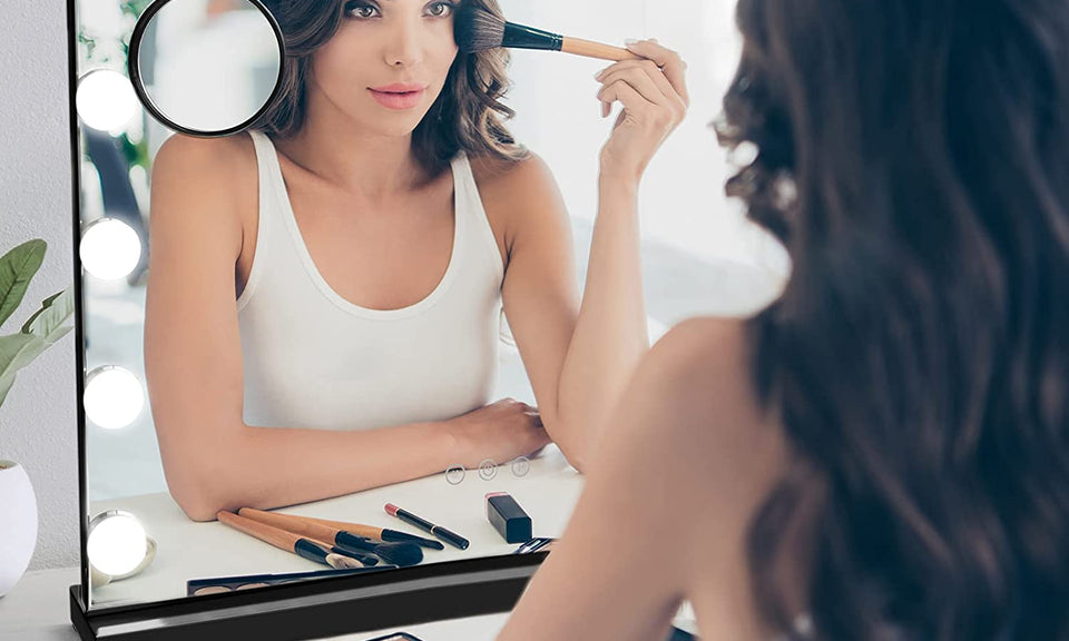 Dripex Vanity Mirror with Lights, Large Hollywood Lighted Makeup Mirror with 14 Dimmable LED Bulbs, Touchscreen Control, Cosmetic Tabletop Mirror for Bedroom, Dressing Room 19.7"x 4.7"x 16.5"