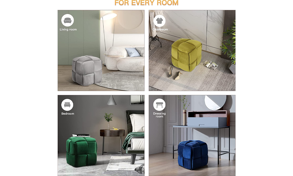 Vesgantti Cube Velvet Ottoman, Decorative Furniture Upholstered Pouffe Footstool