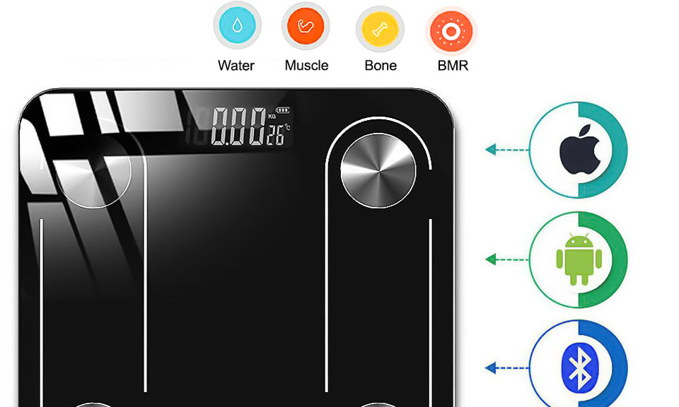 Bluetooth Bathroom Scale Body Fat Scales BMI Bone Weighing Smart App iOS Android