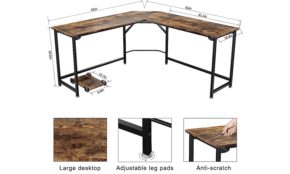 Dripex Corner Computer Desk, L Shaped Corner Gaming Desk for PC with CPU Stand