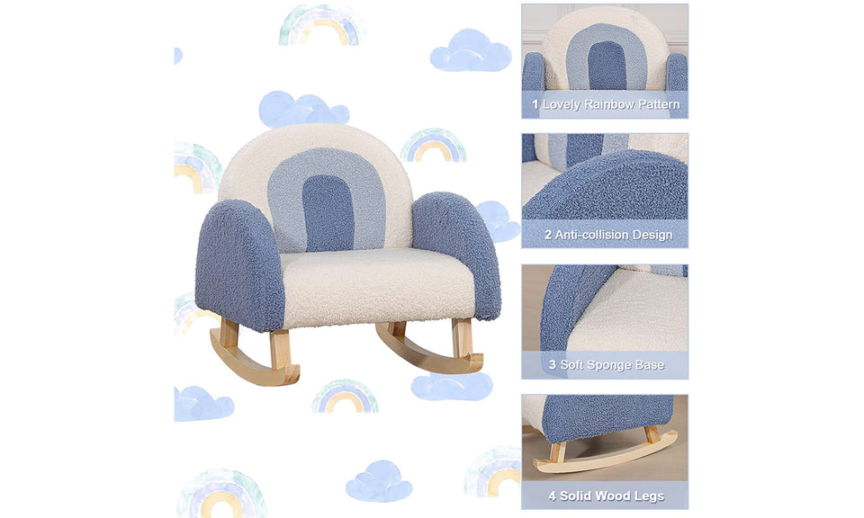 DRIPEX Kids Armchair, Wooden Rocking Teddy Fleece Chair for Child Aged 2-6