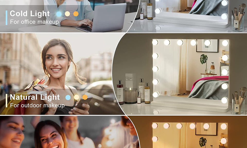 Dripex Vanity Mirror with Lights, Large Hollywood Lighted Makeup Mirror with 14 Dimmable LED Bulbs, Touchscreen Control, Cosmetic Tabletop Mirror for Bedroom, Dressing Room 50×42 (White)