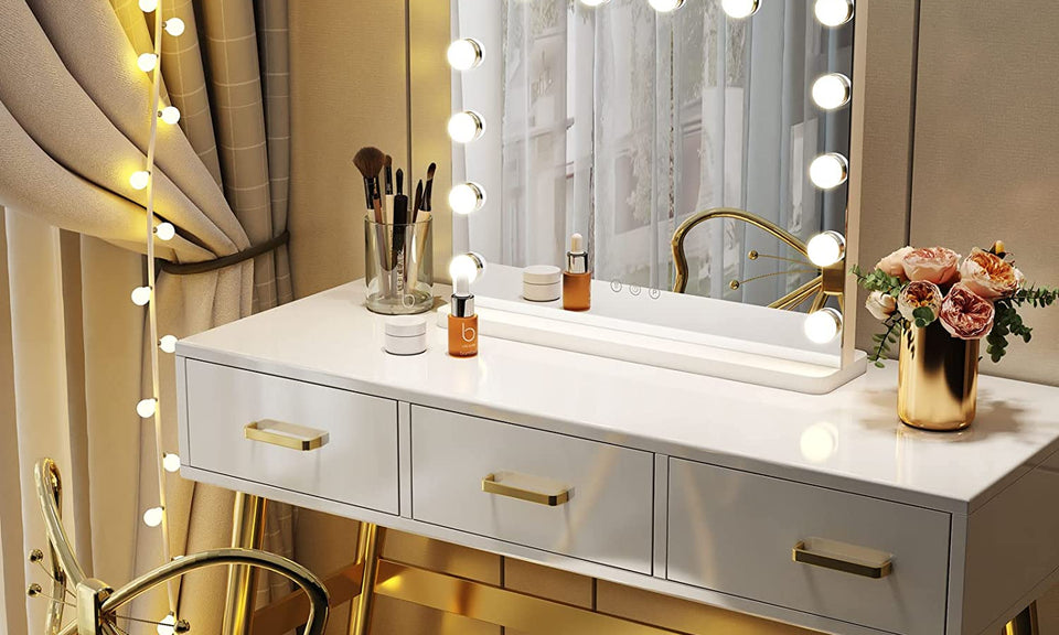 Dripex Vanity Mirror with Lights, Large Hollywood Lighted Makeup Mirror with 14 Dimmable LED Bulbs, Touchscreen Control, Cosmetic Tabletop Mirror for Bedroom, Dressing Room 50×42 (White)