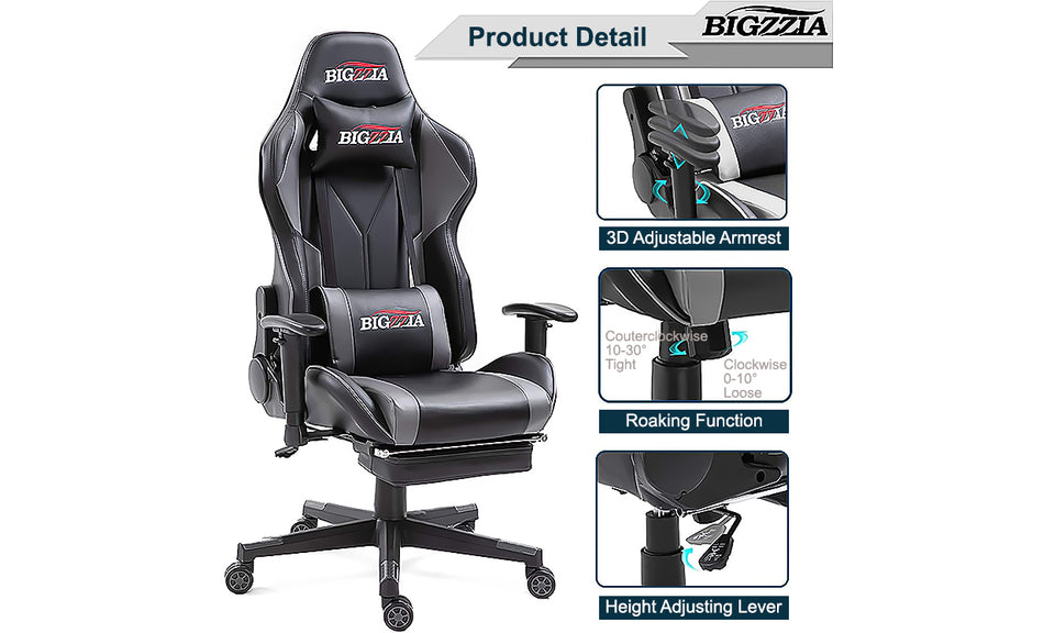 Bigzzia Gaming Chair - Ergonomic Office Chair (with footrest)