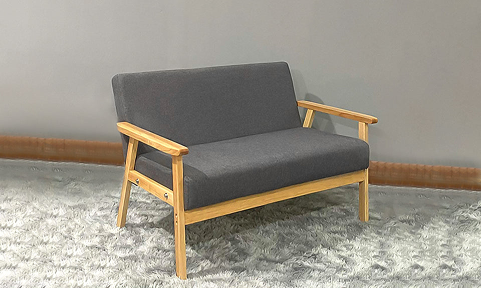 iropro 2 Seater  Wooden Frame Linen Square Arm Sofa