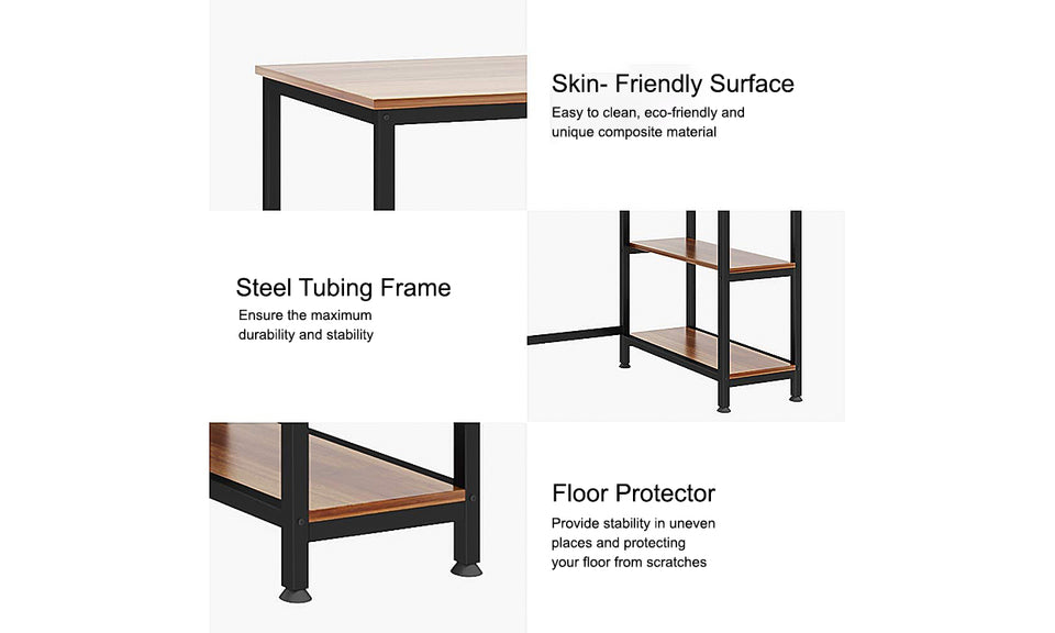 Yoleo Home Office Desk with 2 Shelves 47.2 inch Office Desk with Metal Legs Industrial Style Computer Desk Modern Steel Frame Wood Desk Compact Home Office Workstation Walnut