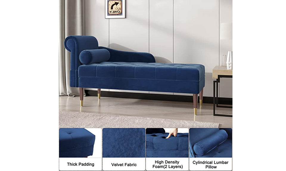 Vesgantti Velvet Chaise Longue With Left Armrest And Lumbar Pillow