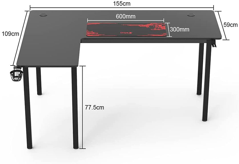 Dripex L shaped Corner Gaming Desk Large Desktop Surface with Cup Holder