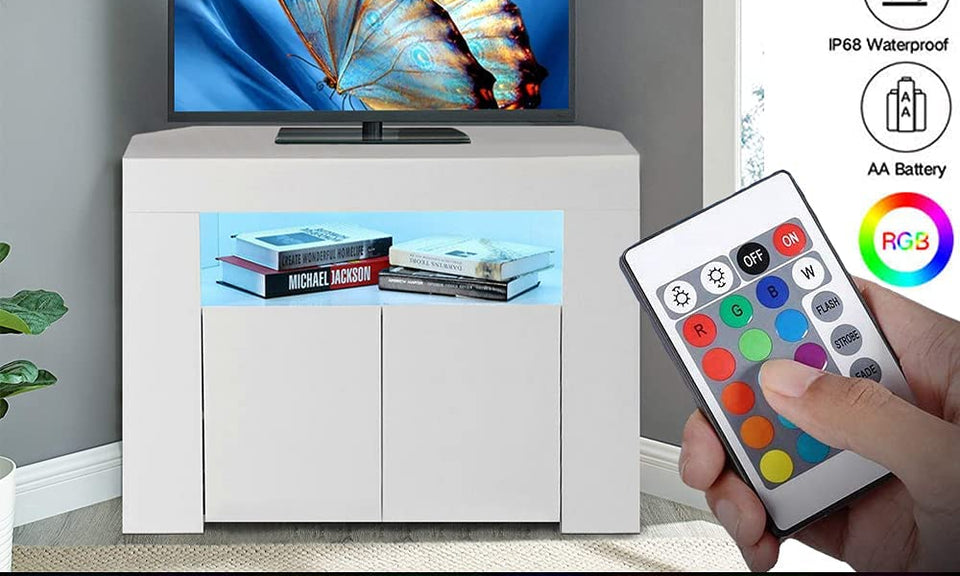 DripeX Corner TV Unit LED TV Stand Cabinet High Gloss Media Console Storage Units