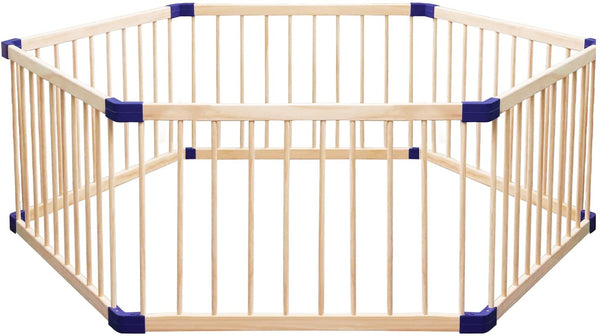 Dripex 204 x 104cm Wooden Baby Playpen, 6 Panels Large Play Fence for Toddlers, Kids Hexagonal Rectangle Activity Center Safety Play Yard Without Door 100cm x 6 Panels