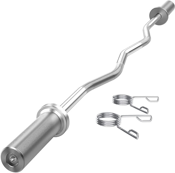 Yoleo 4ft Curl Bar Olympic Weight Lifting Barbell Bar Weight Bars with Spinlock Collars for Home Gym Training, Fitness, Workout
