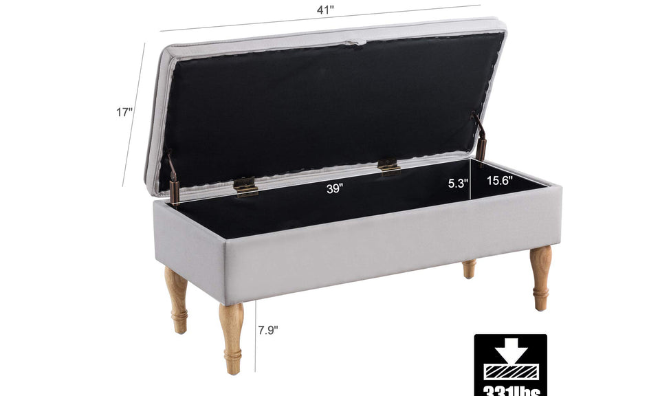  Tufted Fabric Storage Ottoman Bench 