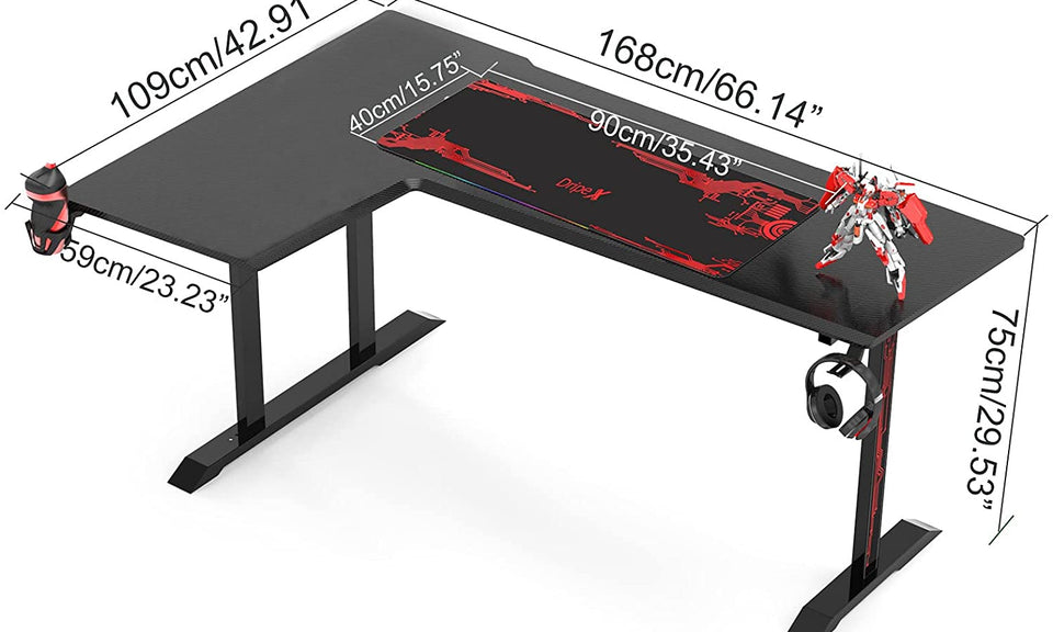 Dripex Ergonomic L Shape Computer Desk Large Carbon Fiber Desktop Surface