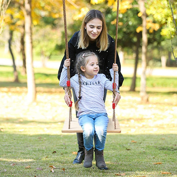 Dripex Wooden Swing Seat With Durable Adjustable Nylon Rope Garden Games Traditional Pine Wood Tree Swing for Adults & Kids Indoor Outdoor