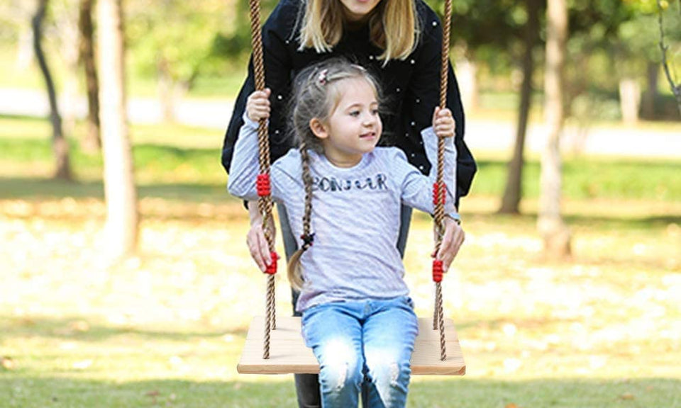 Dripex Wooden Swing Seat With Durable Adjustable Nylon Rope Garden Games Traditional Pine Wood Tree Swing for Adults & Kids Indoor Outdoor