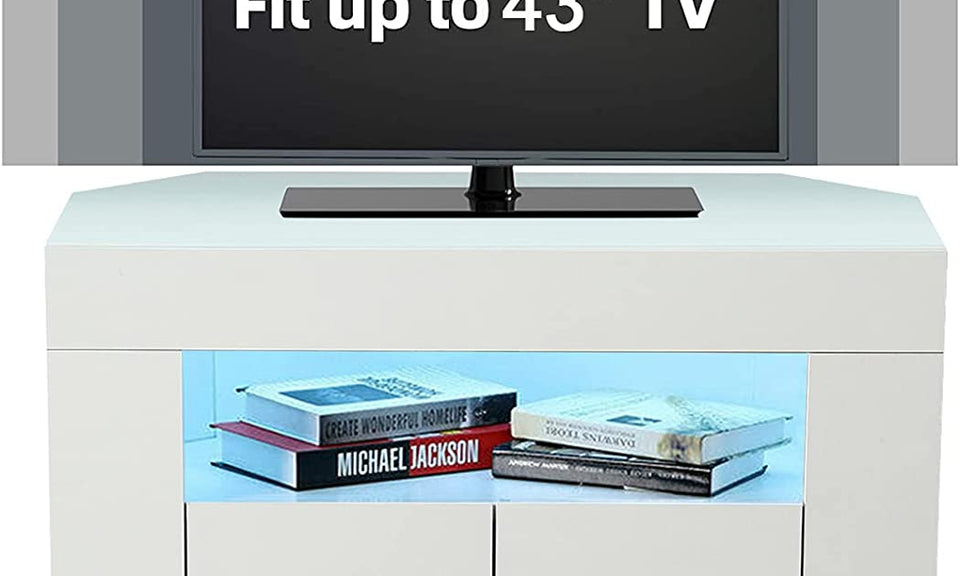 DripeX Corner TV Unit LED TV Stand Cabinet High Gloss Media Console Storage Units