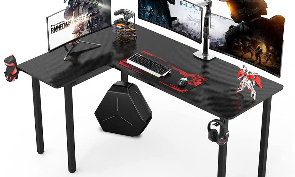 Dripex L shaped Corner Gaming Desk Large Desktop Surface with Cup Holder