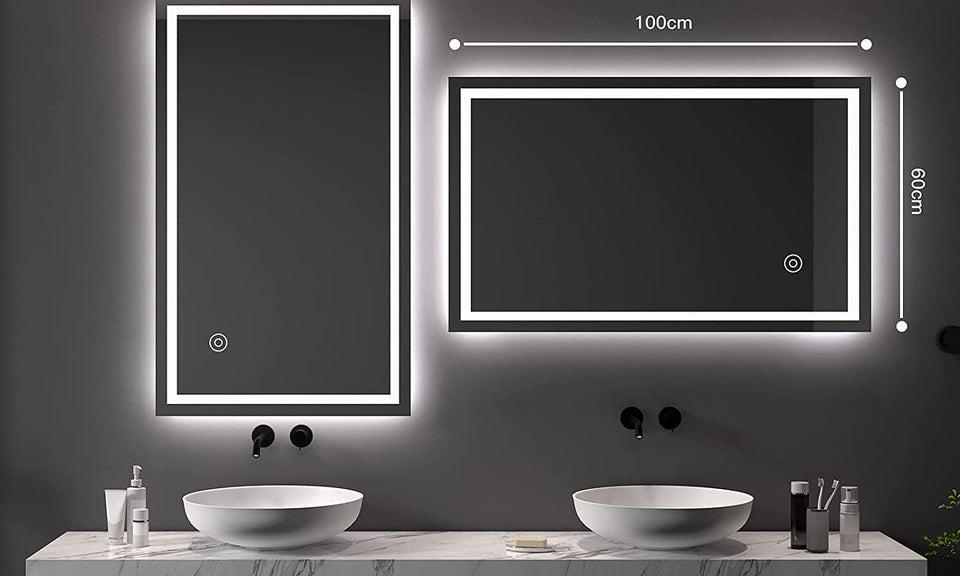 Dripex Bathroom Mirror with LED Lights, 1000*600 MM Illuminated Bathroom Mirror Wall Mounted Vanity Mirror, Bathroom Light Mirror with Demister Pad, Horizontal/Vertical