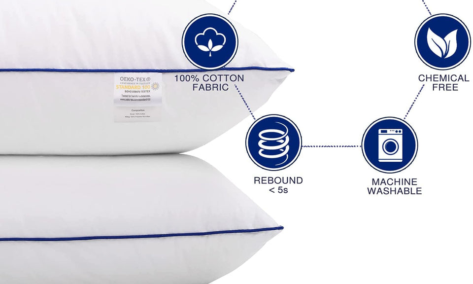 Vesgantti Pillows  Medium Firm 100% Cotton Cover, Down Alternative Filled - Anti Allergy Ultrabounce Pillows