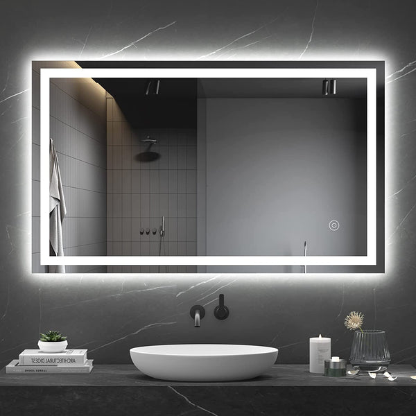 Dripex Bathroom Mirror with LED Lights, 1000*600 MM Illuminated Bathroom Mirror Wall Mounted Vanity Mirror, Bathroom Light Mirror with Demister Pad, Horizontal/Vertical