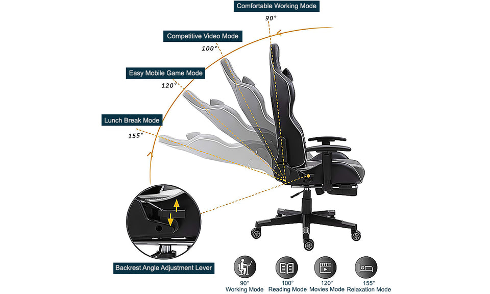Bigzzia Gaming Chair - Ergonomic Office Chair (with footrest)