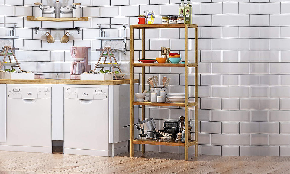 Dripex Bamboo Shelf 4 Tier Free Standing Shelf Unit Storage Shelf Rack Utility Organizer Stand for Bathroom Kitchen Living Room