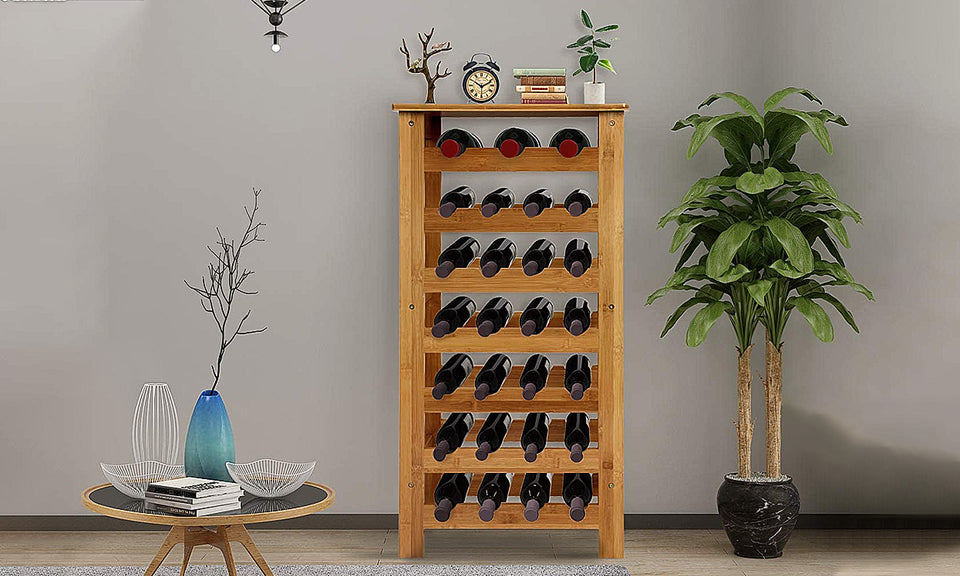 Dripex Bamboo Wine Rack 7 Tier 27 Bottle Wine Holder Wine Storage Rack Free Standing Display Shelves for Home Kitchen