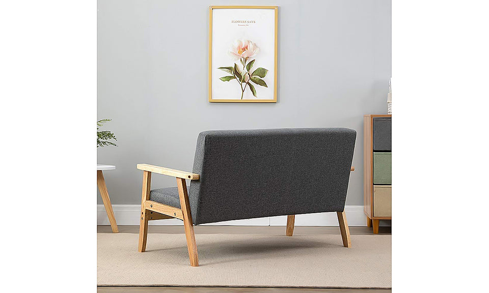 iropro 2 Seater  Wooden Frame Linen Square Arm Sofa
