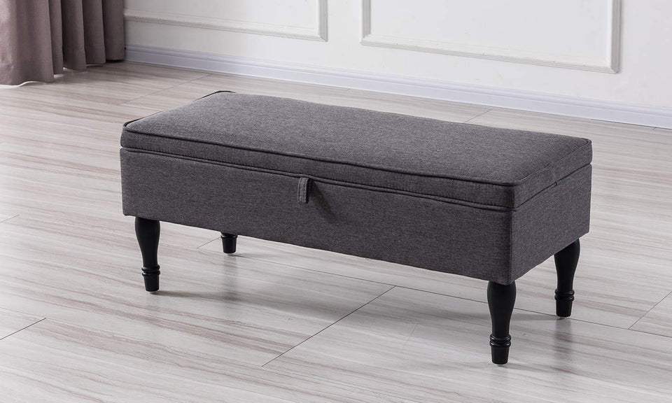 This upholstered bench serves as storage as well as a design element in your home