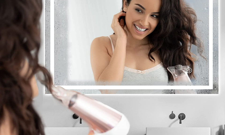 Dripex Bathroom Mirror with LED Lights, 1000*600 MM Illuminated Bathroom Mirror Wall Mounted Vanity Mirror, Bathroom Light Mirror with Demister Pad, Horizontal/Vertical