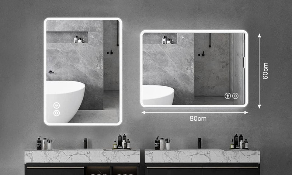 Dripex Illuminated Backlit LED Bathroom Mirror ,600*800 MM Bluetooth Bathroom Mirrors with Dimmable LED Lights and Demister Pad, Horizontal/Vertical