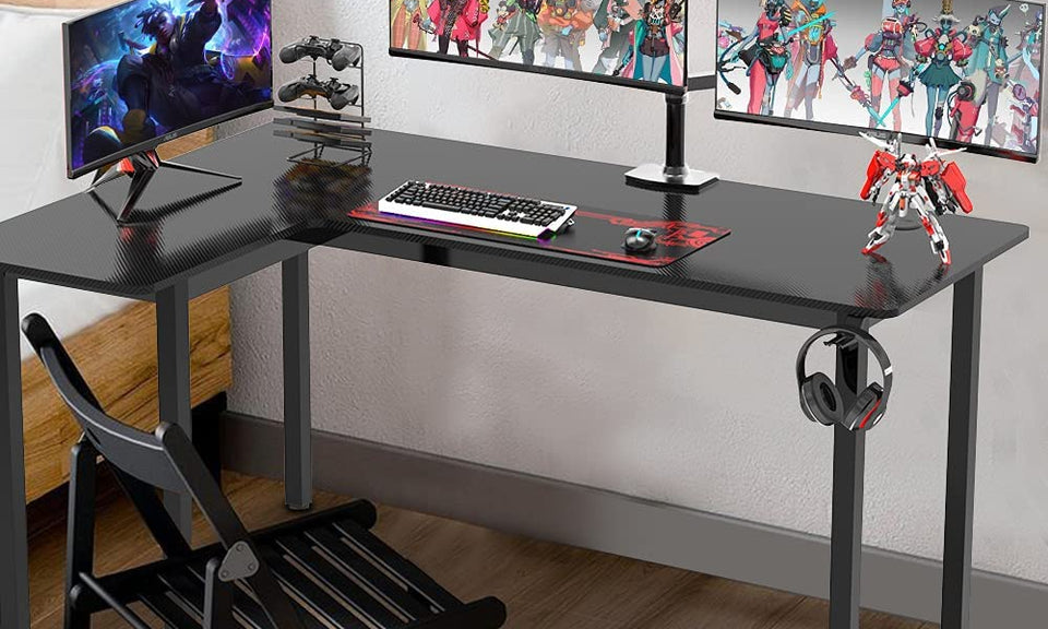 Dripex L shaped Corner Gaming Desk Large Desktop Surface with Cup Holder