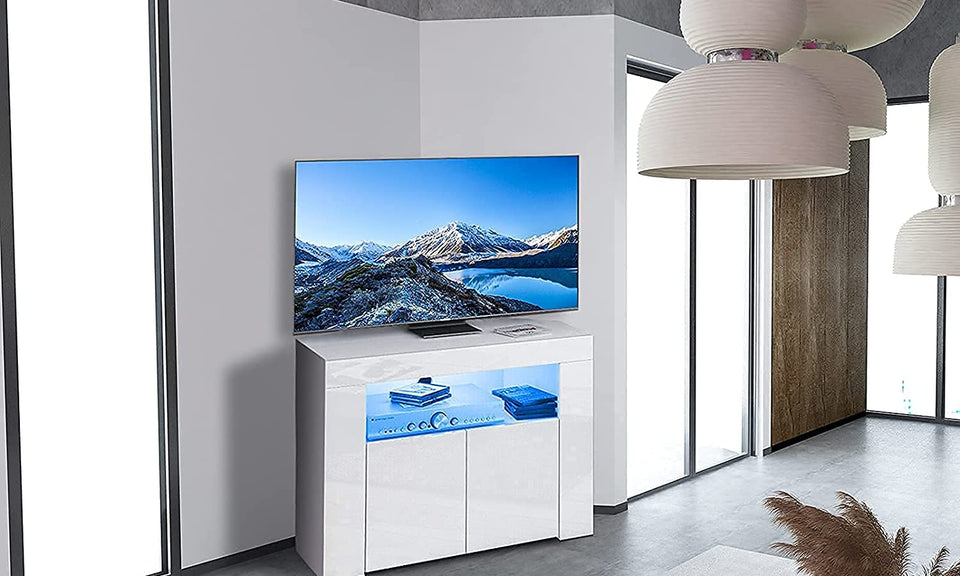 DripeX Corner TV Unit LED TV Stand Cabinet High Gloss Media Console Storage Units