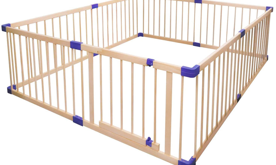 Dripex 204 x 184cm/  204 x 154cmWooden Baby Playpen, 8 Panels Large Play Fence for Toddlers, Kids Rectangle Activity Center Safety Play Yard with Lockable Door for Indoor and Outdoor