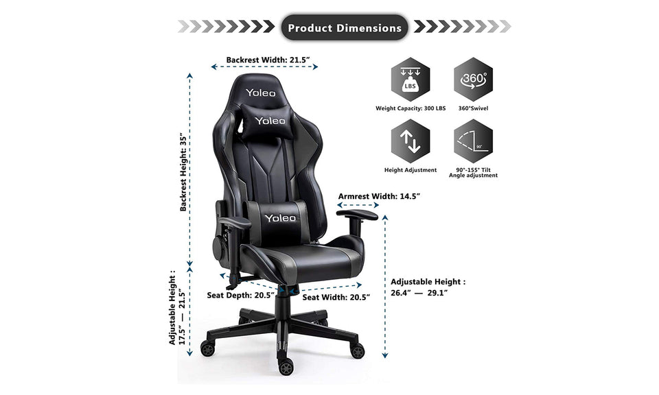 Yoleo/Bigzzia  PC & Racing Game Chair-155 Degree-Black