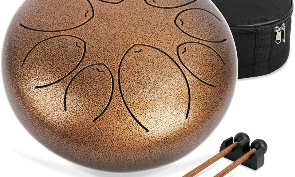 Dripex Steel Tongue Drum 8 Notes 8 Inch Percussion Instrument Handpan Ethereal Drum with with Bag, Music Book, Mallets, Finger Picks