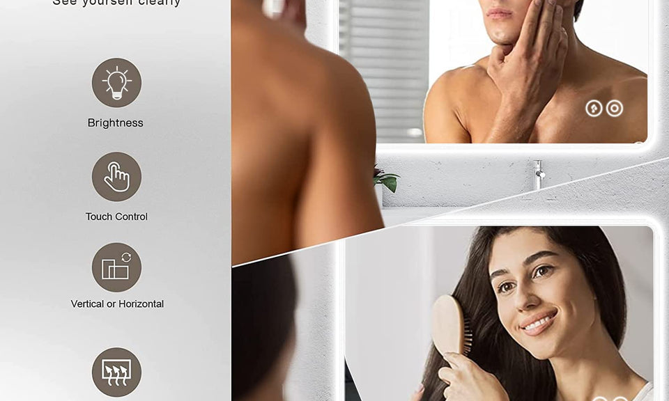 Dripex Illuminated Backlit LED Bathroom Mirror ,600*800 MM Bluetooth Bathroom Mirrors with Dimmable LED Lights and Demister Pad, Horizontal/Vertical