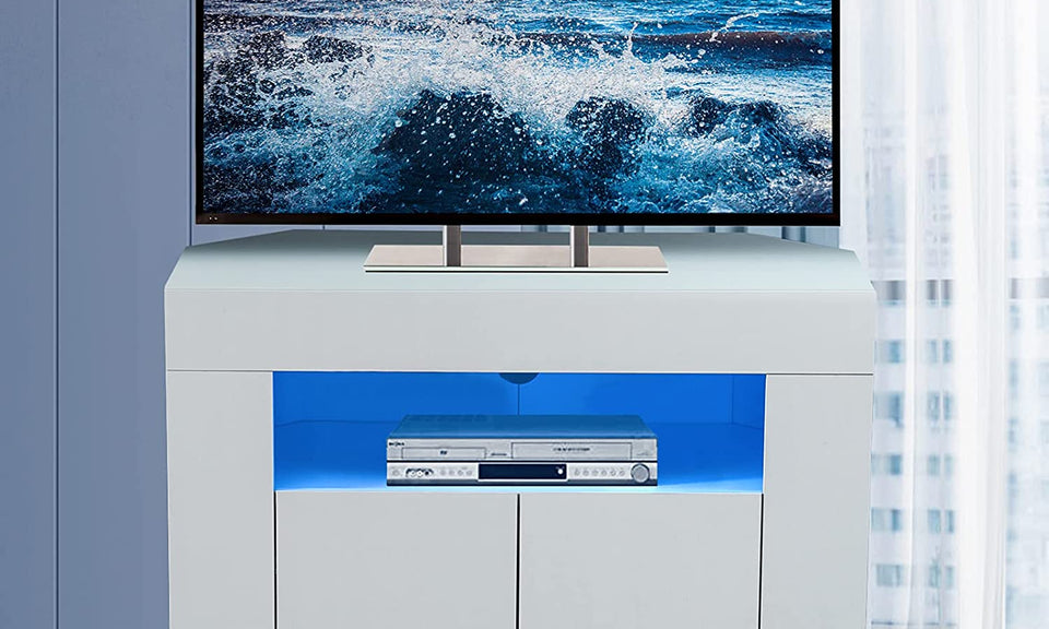 DripeX Corner TV Unit LED TV Stand Cabinet High Gloss Media Console Storage Units