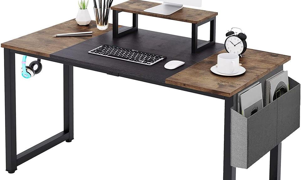 Dripex Computer Desk Industrial Writing Desk with Monitor Stand 47in Computer PC Laptop Table with Storage Bag and Hook for Home Office