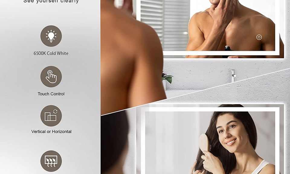 Dripex Bathroom Mirror with LED Lights, 1000*600 MM Illuminated Bathroom Mirror Wall Mounted Vanity Mirror, Bathroom Light Mirror with Demister Pad, Horizontal/Vertical