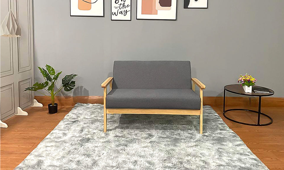 iropro 2 Seater  Wooden Frame Linen Square Arm Sofa