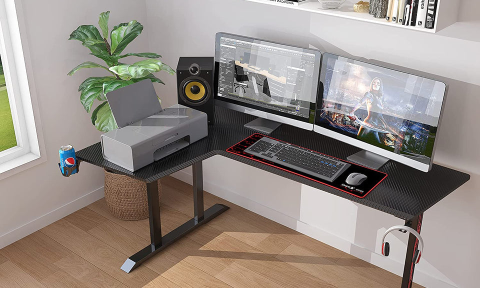 Dripex Ergonomic L Shape Computer Desk Large Carbon Fiber Desktop Surface
