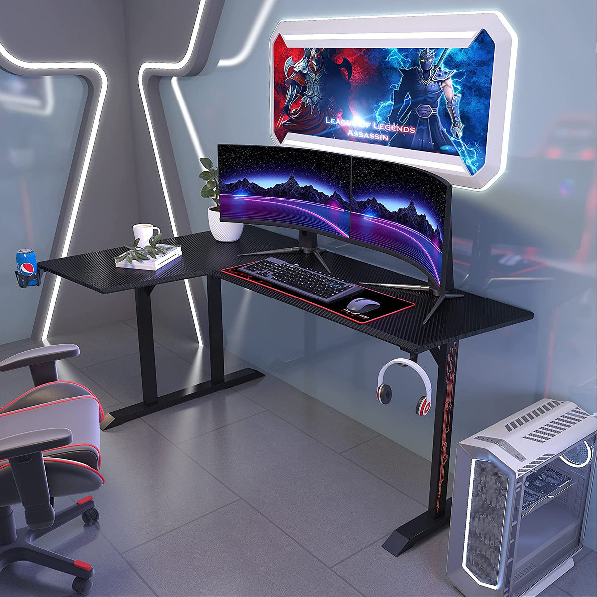 Dripex Ergonomic L Shape Computer Desk Large Carbon Fiber Desktop Surf ...
