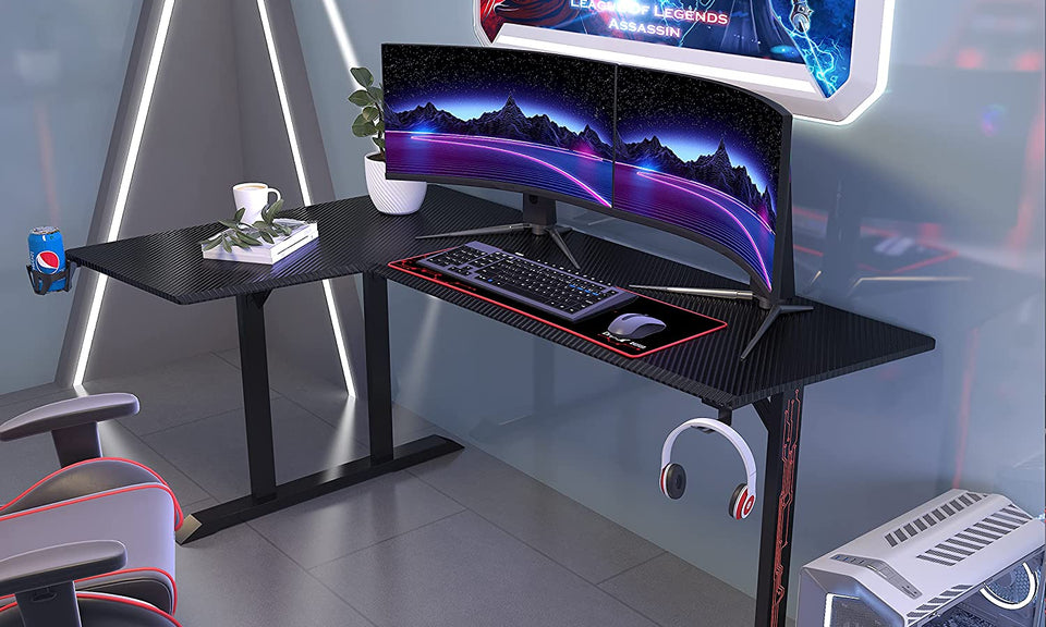 Dripex Ergonomic L Shape Computer Desk Large Carbon Fiber Desktop Surface