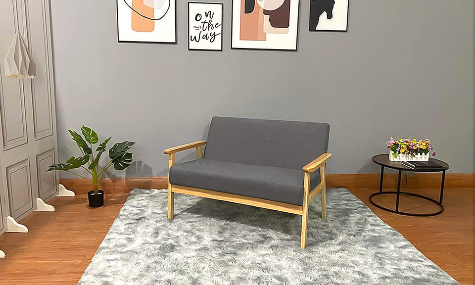 iropro 2 Seater  Wooden Frame Linen Square Arm Sofa