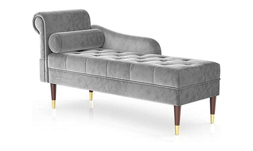 Vesgantti Velvet Chaise Longue With Left Armrest And Lumbar Pillow